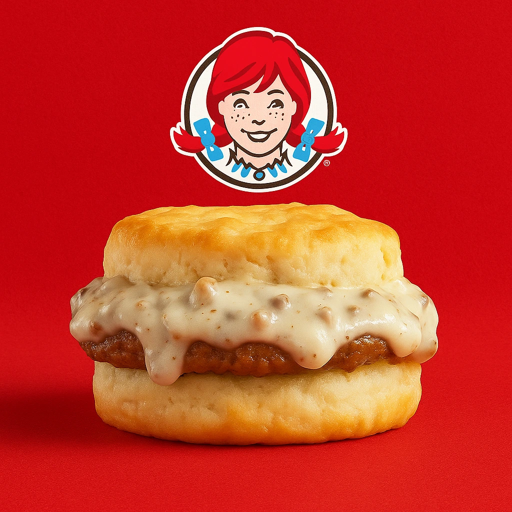 Breakfast menu 26 Wendy’s Sausage Gravy & Biscuit – buttermilk biscuit with savory sausage gravy.