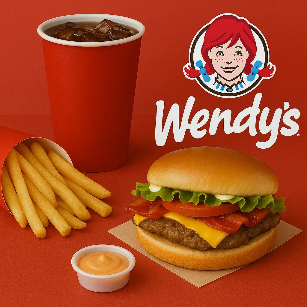 Wendy’s Menu USA 2025 - Prices, Calories, Nutrition & Deals 152 Wendy’s Jr. Bacon Cheeseburger Biggie Bag – bacon cheeseburger with fries and drink.